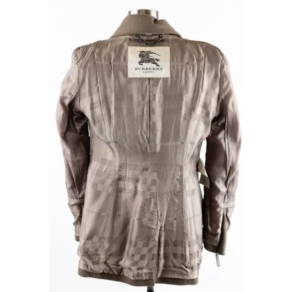 $2,450 Burberry Cashmere Blend Pocket Pea Coat SZ 44/10 US Olive Brown